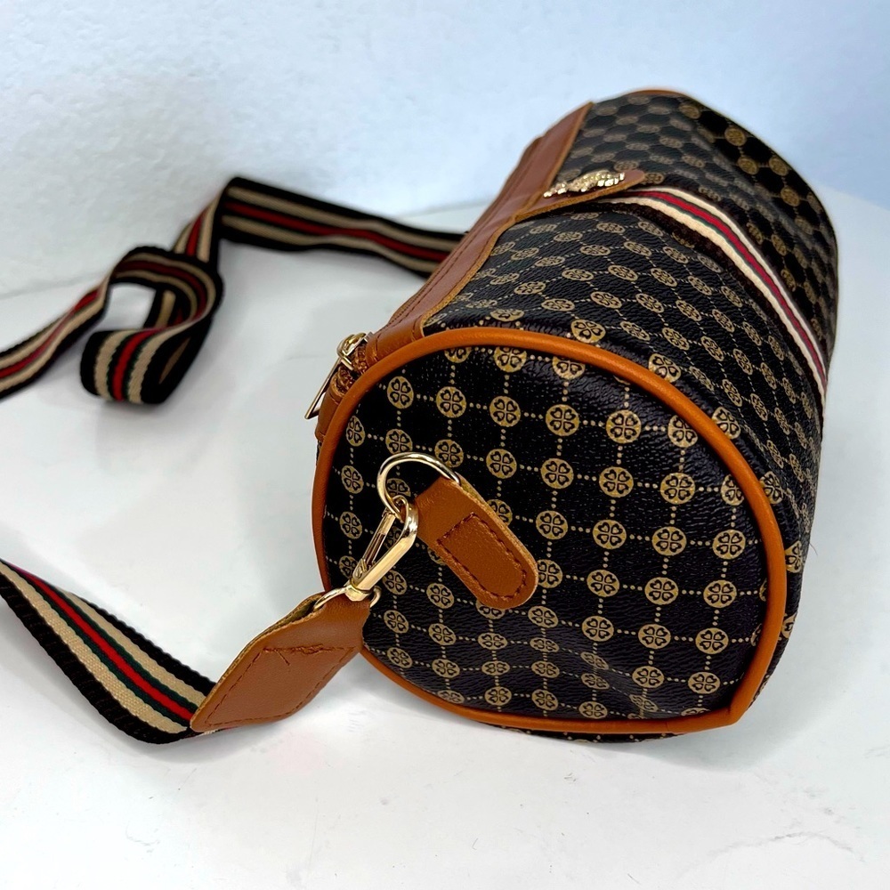 Bumble Bee Brown & Tan Vegan Leather Crossbody with Canvas Strap New - Picture 10 of 15